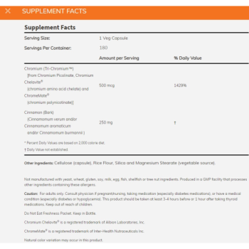 Tri-Chromium 500mcg + cinnamon 180vcaps