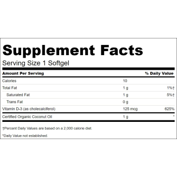 Vitamin D-3 5000IU w/coconut oil 60 sgels