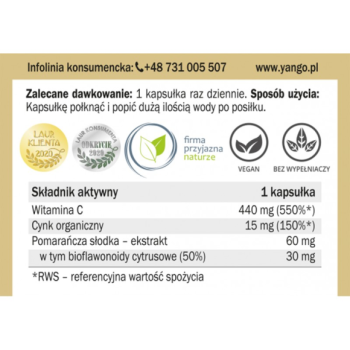 Yango Vitamin C with bioflavonoids + zinc 90 caps