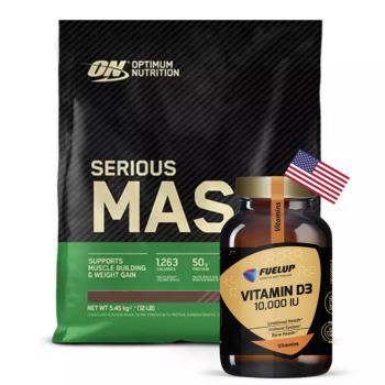 Optimum Nutrition Serious Mass 5450 g + Fuel Up Witamina D3 10000 IU 120 sgels