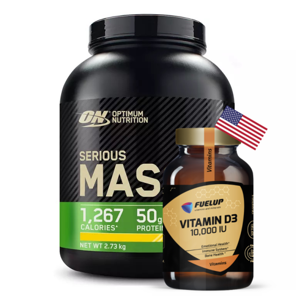 Optimum Nutrition Serious Mass 2730 g + Fuel Up Witamina D3 10000 IU 120 sgels